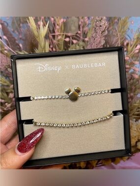NEW IN BOX Disney x Baublebar Mickey Mouse gold rhinestone adjustable bracelets